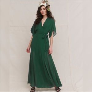 Reformation Winslow wrap dress, XSP, emerald green